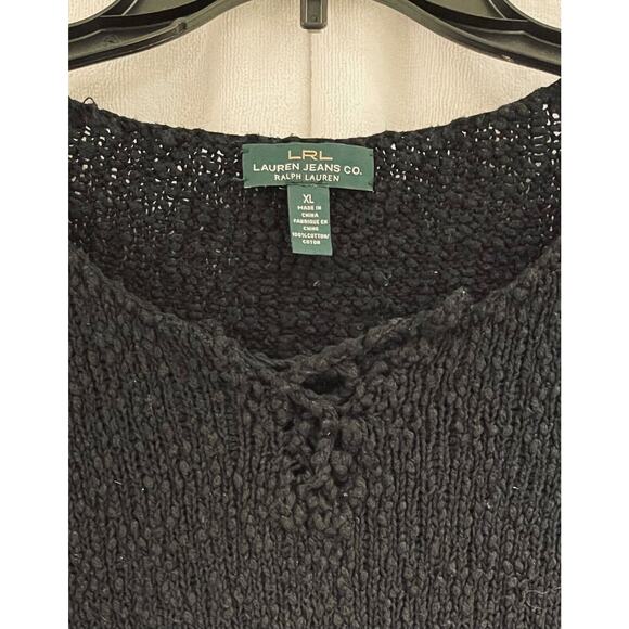 LRL Lauren Jeans Co Women's Textured Knit/Crochet XL Pull over Sweater Black A+ - Picture 3 of 3